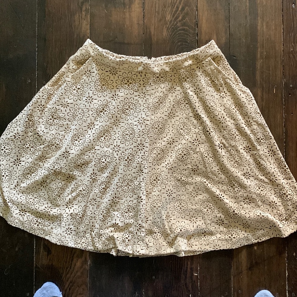 Cream laser cut flower pattern Sadie and sage skater skirt.